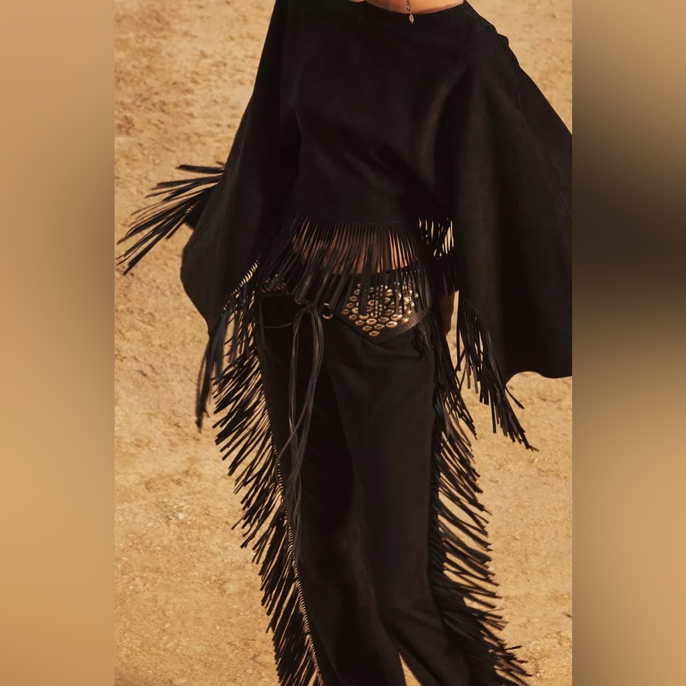 NWT ZARA LIMITED EDITION 100% SUEDE FRINGE PANTS - Picture 4 of 8